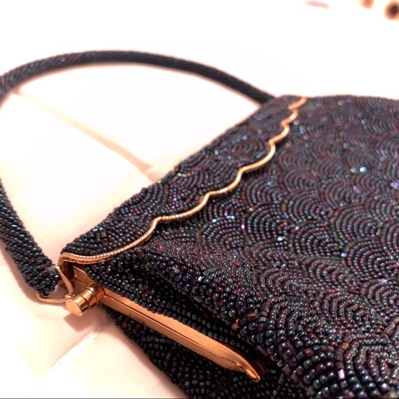 Handbags - 1950’s FORMAL PURSE DARK BLUE BEADED EVENING BAG
